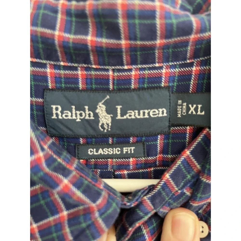 Ralph Lauren Shirt Mens XL Blue Plaid Classic Fit Button Down Long Sleeve Casual